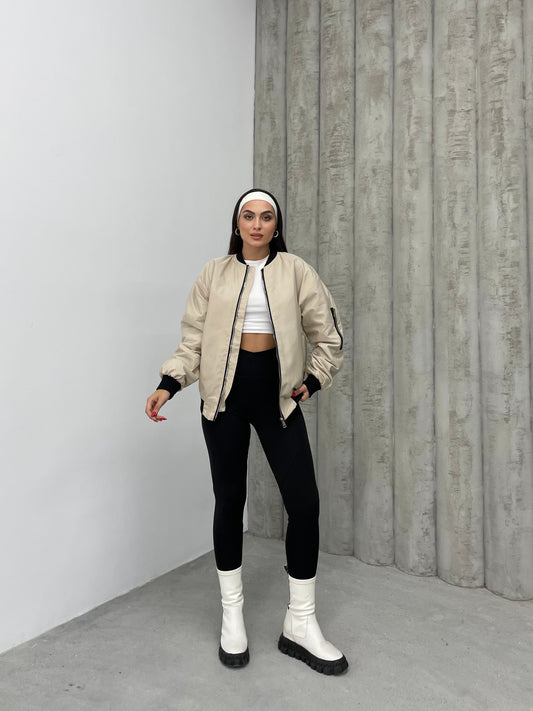 Bej Jinova Collection Kadın Oversize Bomber Ceket