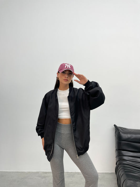 Siyah Jinova Collection Kadın Oversize Bomber Ceket