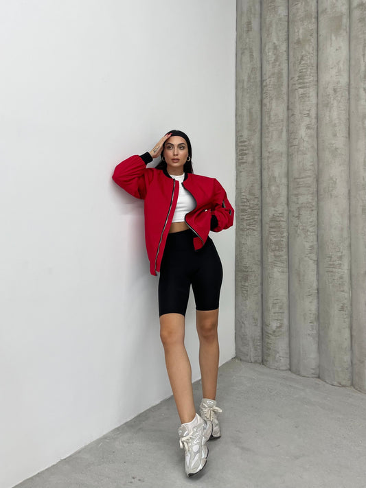 Kırmızı Jinova Collection Kadın Oversize Bomber Ceket