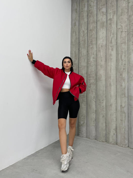 Kırmızı Jinova Collection Kadın Oversize Bomber Ceket