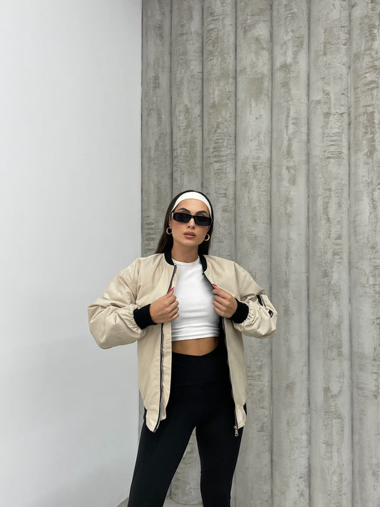 Bej Jinova Collection Kadın Oversize Bomber Ceket