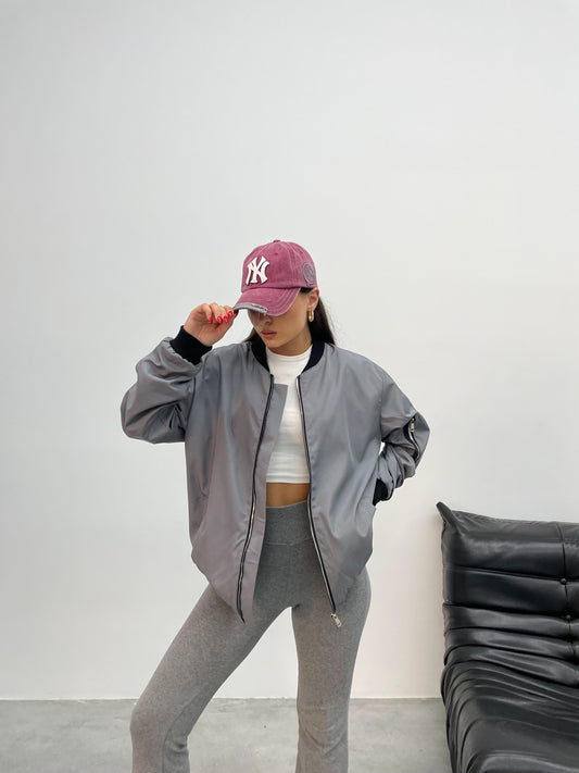 Gri Jinova Collection Kadın Oversize Bomber Ceket
