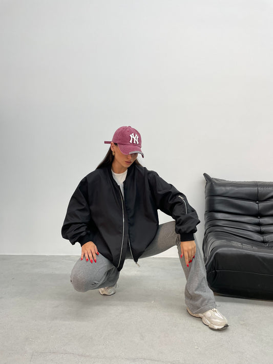 Siyah Jinova Collection Kadın Oversize Bomber Ceket